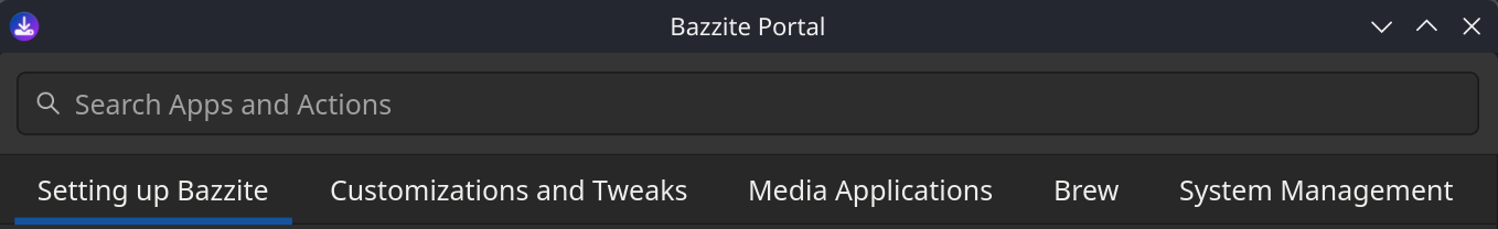 Screenshot of the Bazzite Portal's categories|1358x208, 50%